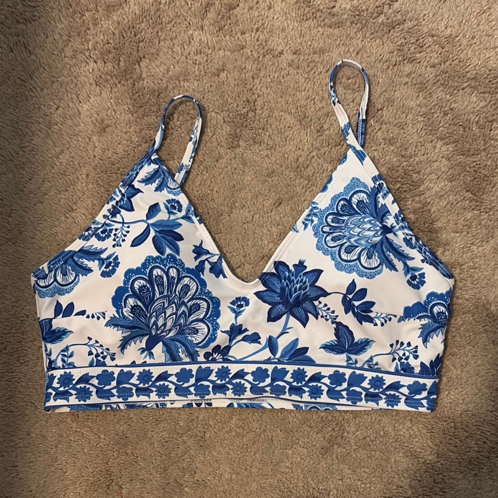 SHEIN Floral Blue and White bikini top